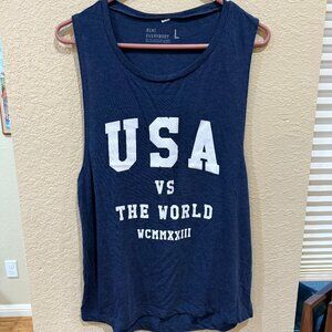 BEAT EVERYBODY - USA vs the World - blue muscle tank - L
